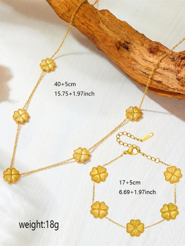 Women's Elegant Flower Design Adjustable Pendant Necklace & Bracelet, Exquisite Trendy Jewelry Set, Fashionable Accessories for Daily & Party Decoration