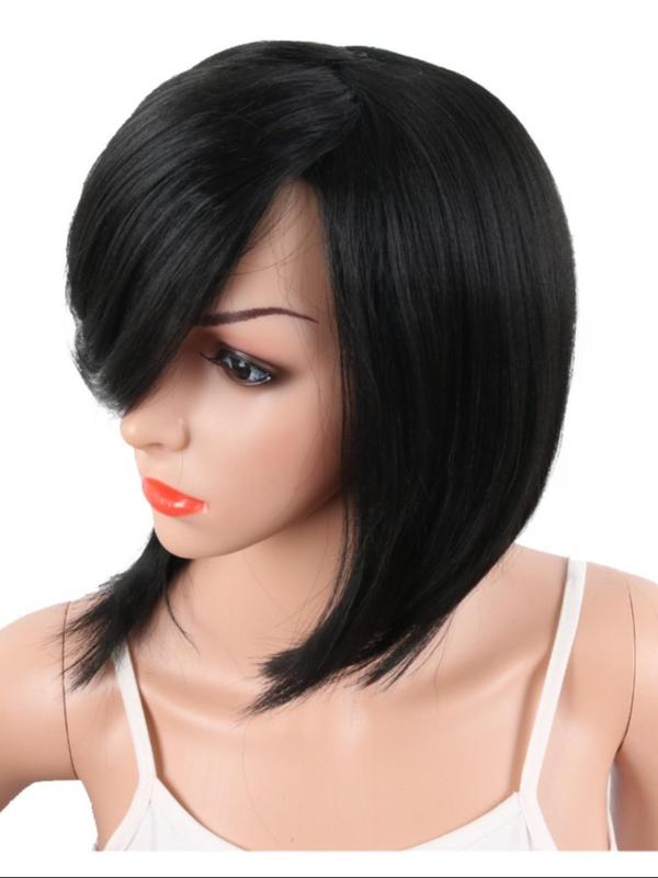 Unisex 14inch Short Straight Synthetic Hair Wigs, Natural Soft Synthetic Hair Wigs with Side-swept Bangs, Hair Wigs for Daily & Cosplay & Costume Party Hairstyle Ideas