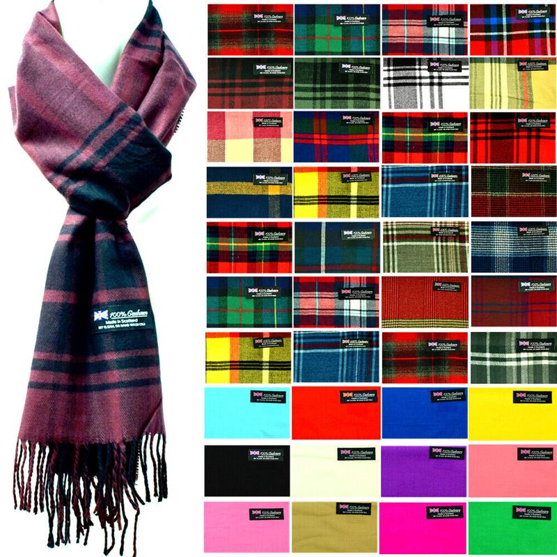 Mens Womens Wool Check Scarf Scotland Made Warm Plaid Wool 100% Cashmere Scarves