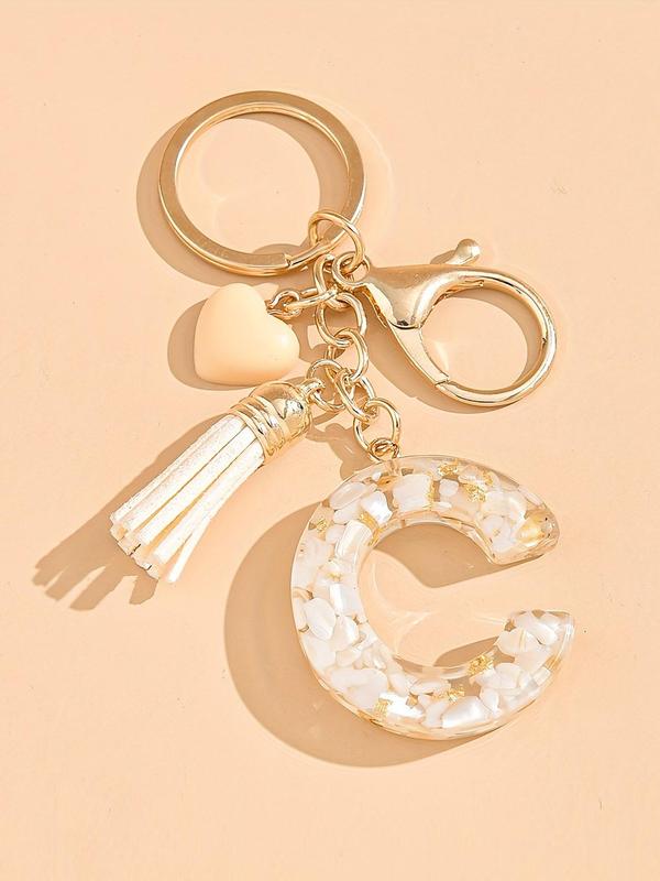 Letter & Heart & Tassel Design Keychain, Fashionable Resin Keychain for Women & Men, Trendy All-match Keychain for Birthday Gift