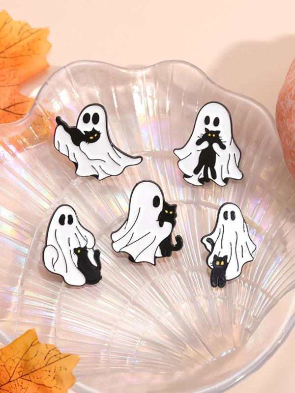 Cute Cartoon Ghost & Cat Design Brooch, Alloy Pins Accessories for Daily Holiday Party Gift, Enamel Pin for Backpacks