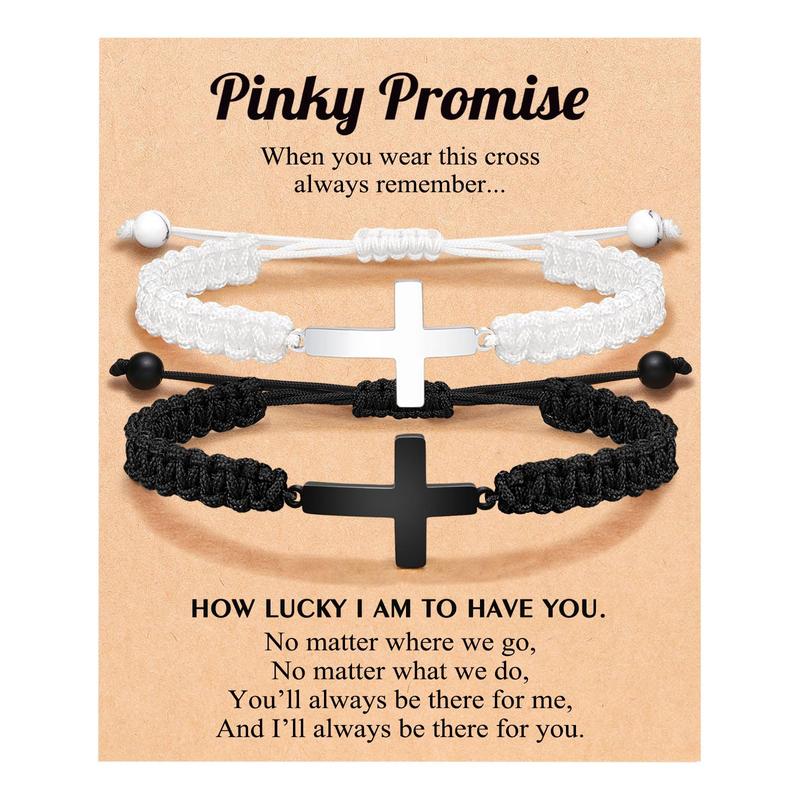 2Pcs Couples Cross Charm Adjustable Braided Rope Bracelets Anniversary Valentine's Day Birthday Christmas Gifts for Women Men Boyfriend Girlfriend