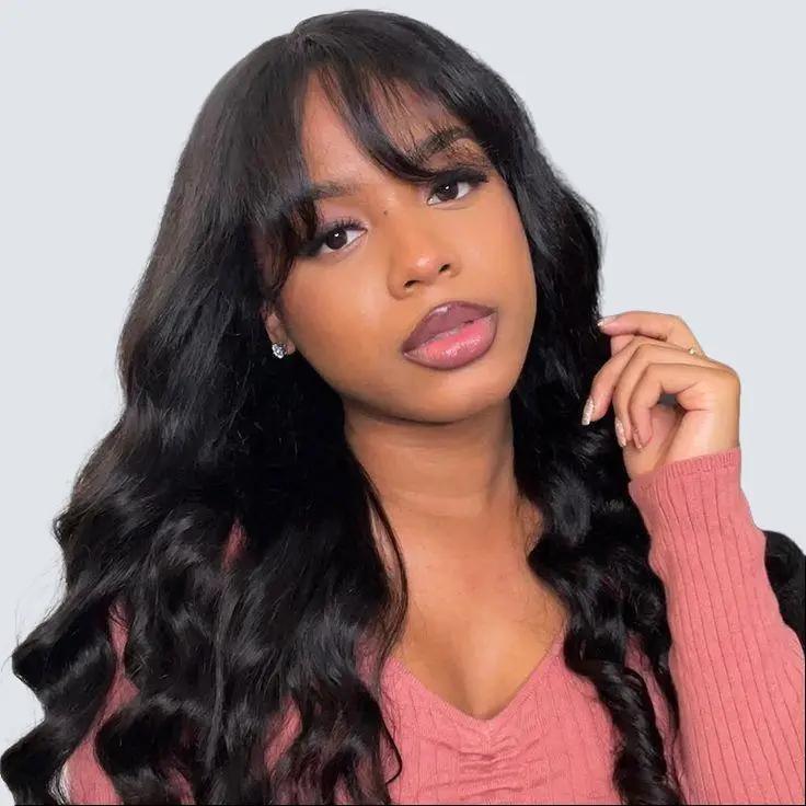 Supernova Hair Ready To Go Glueless Body Wave Wig With Bangs 5x5 Pre Cut Lace Closure Human Hair Wig