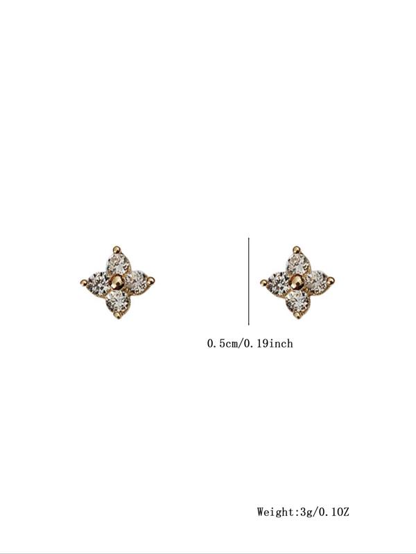 Rhinestone Decor Stud Earrings for Women, Flower Shaped Stud Earrings As Gift for Her, Ear Piercing Jewelry, Fashion Accessories for Women & Girls, Cute Accessories