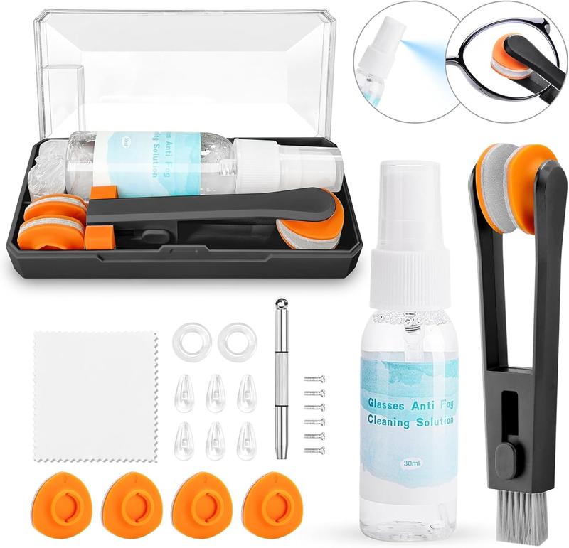 Glasses Cleaner Kit Eyeglass Cleaner - Anti Fog Eye Glass Cleaners Spray with Microfiber Lens Cleaning Cloth, Glasses Repair Kit with Screws, Portable Travel Eyeglasses Cleaning Kit with Case