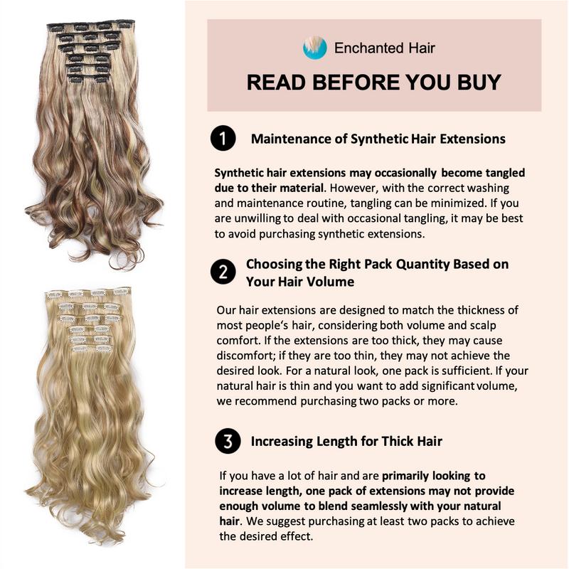 Enchanted Hair Summer 20 inch Hair Extensions, Clip-in Hair Extensions for Party Style, 6pcs Long Wavy Synthetic Wigs, Heat Resistant Synthetic Hair Extensions, Female 2024 Trendy Matching Natural Looking Wig Pieces for Party, Club, Halloween Look