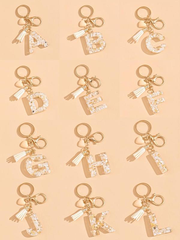 Letter & Heart & Tassel Design Keychain, Fashionable Resin Keychain for Women & Men, Trendy All-match Keychain for Birthday Gift