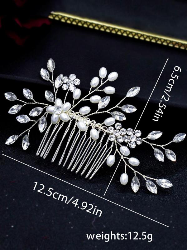 Rhinestone & Faux Pearl Decorated Hair Comb, Elegant Bridal Headwear For Wedding Party, Women's Wedding Bridal Jewellery