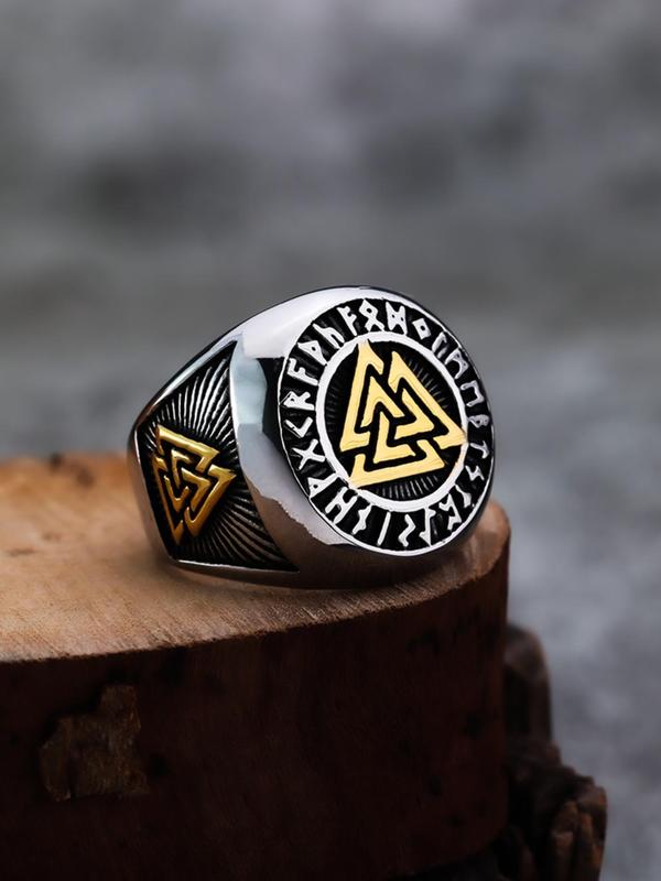 Men's Vintage Stainless Steel Ring, Personalized Geometric Symbol Ring for Party, Daily Clothing Decor, Trendy All-match & Exquisite Jewelry for Birthday Gift