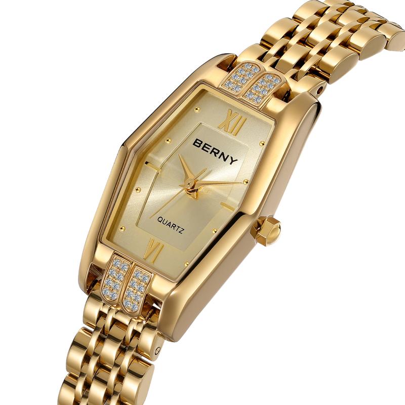 BERNY Gold Watches for Women Dainty Ladies Quartz  Bracelet Wristwatch All Stainless Steel Fashion Analog Waterproof Luxury Gold Watches for Women Bracelet Tools Included