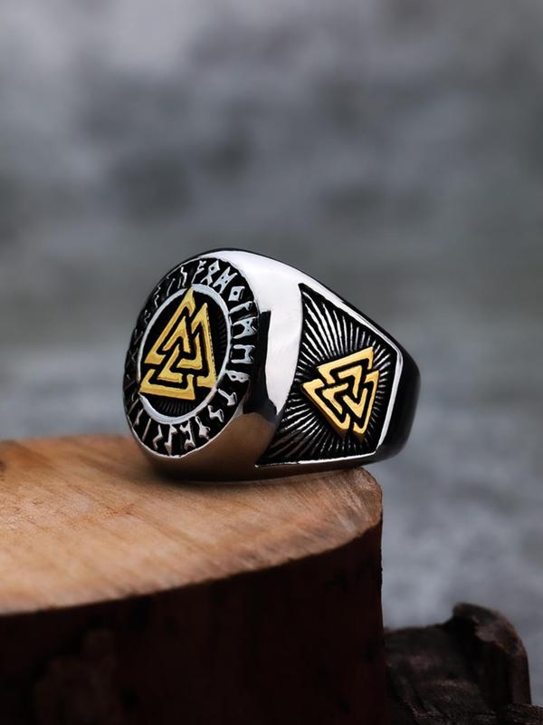 Men's Vintage Stainless Steel Ring, Personalized Geometric Symbol Ring for Party, Daily Clothing Decor, Trendy All-match & Exquisite Jewelry for Birthday Gift