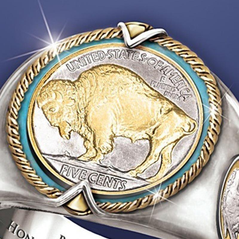 Commemorating Buffalo Buffalo Nickel, Western Cowboy, Viking Pirate, Two tone Ring, Male