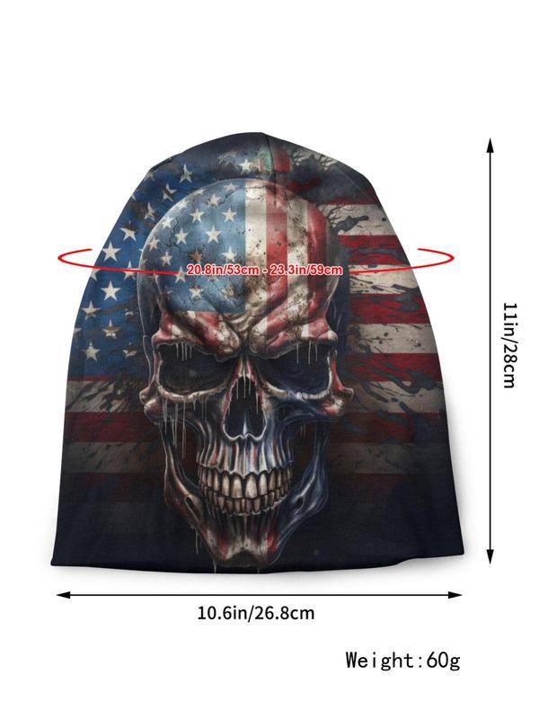 Punk Creative Skull & American Flag Print Beanie Hat, Casual Trendy Beanie Hat, Fashion Accessories for Men & Women for Daily Wear