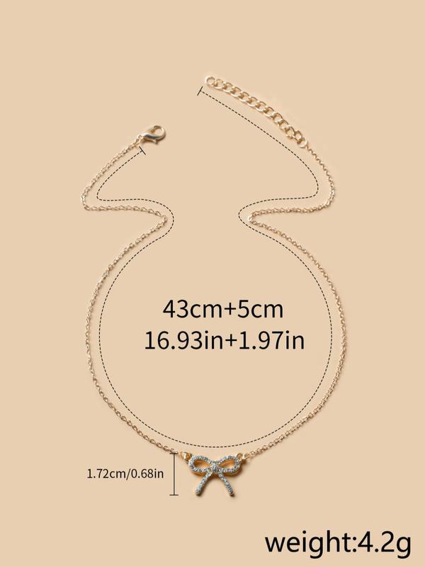 Rhinestone Bow Decor Chain Necklace, Clavicle Chain Matching Necklace for Gift, Elegant All-match Fashion Women Jewelry Accessories for Daily Fall