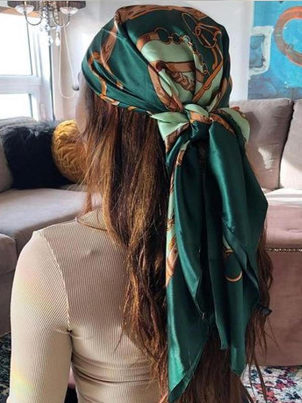 Women's Casual Chain Print Headscarf, Fashionable Scarf for Daily Wear, Versatile Scarf for Women & Girls, Fashion Windproof  Scarf for Party, Daily Clothing Decor