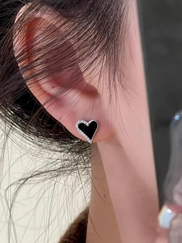 Rhinestone Decor Asymmetrical Heart Stud Earrings, Elegant Jewelry for Women, Trendy All-match & Exquisite Jewelry for Birthday Gift