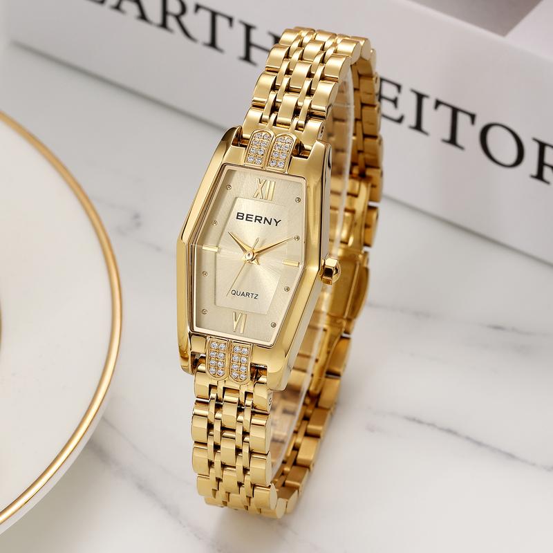 BERNY Gold Watches for Women Dainty Ladies Quartz  Bracelet Wristwatch All Stainless Steel Fashion Analog Waterproof Luxury Gold Watches for Women Bracelet Tools Included