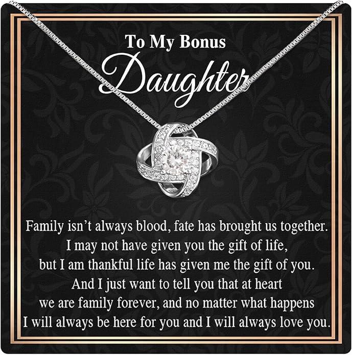 To My Bonus Daughter Gifts from Stepdad, Step Daughter Gifts from Stepmom, Stepdaughter Gifts from Stepdad, Father Stepdaughter Necklace, To My Bonus Daughter Necklaces, Christmas Gifts for Bonus Daughter