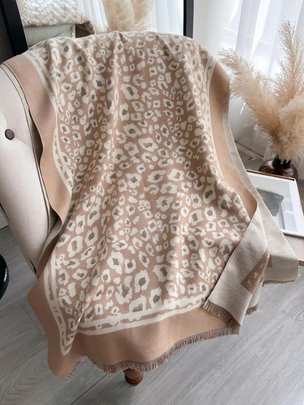 Women's Leopard Print Tassel Decor Shawl, Casual Soft Warm Long Scarf for Fall & Winter, Fashion Accessories for Women & Girls