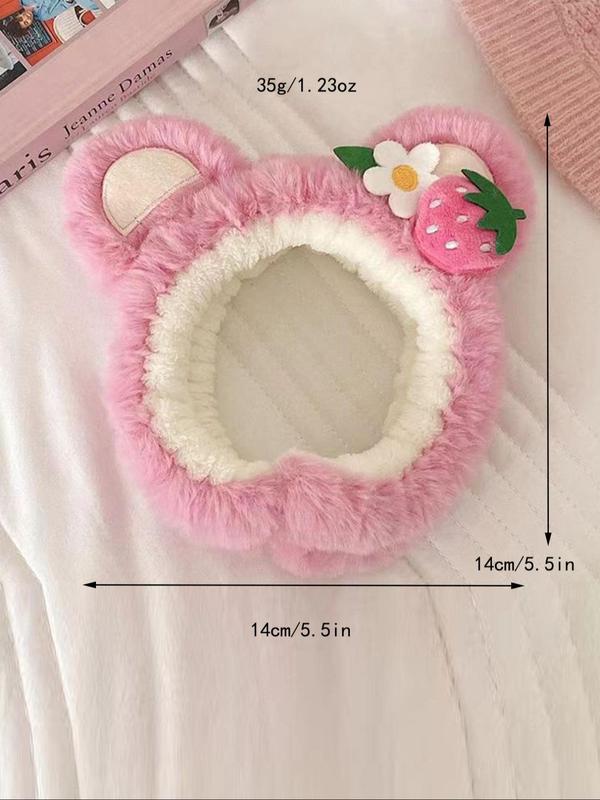 Cute Cartoon Animal Ear Headband, Flower & Strawberry Decor Plush Hair Hoop, Washing Face Hair Band for Women and Girls