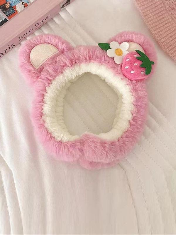 Cute Cartoon Animal Ear Headband, Flower & Strawberry Decor Plush Hair Hoop, Washing Face Hair Band for Women and Girls