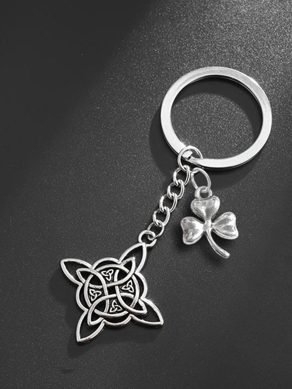 Cute Clover Knot Design Keychain, Punk Style Stainless Steel Keychain for Women & Men, Fashion Accessories for Daily Use