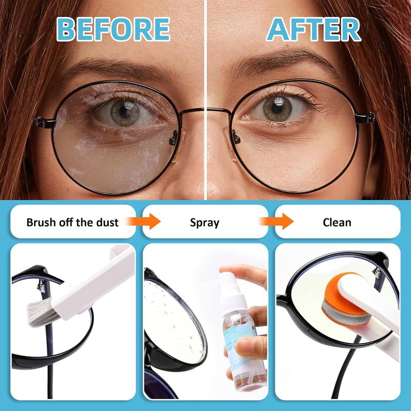 Glasses Cleaner Kit Eyeglass Cleaner - Anti Fog Eye Glass Cleaners Spray with Microfiber Lens Cleaning Cloth, Glasses Repair Kit with Screws, Portable Travel Eyeglasses Cleaning Kit with Case