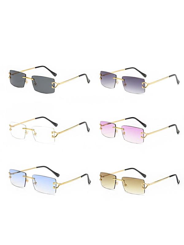 Unisex Simple Style Rimless Sunglasses Set, Trendy Casual Square Shaped Tinted Sunglasses for Everyday Use, Fashion Accessories for Outdoor Activities