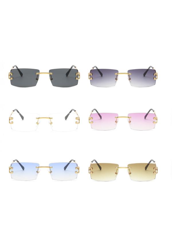 Unisex Simple Style Rimless Sunglasses Set, Trendy Casual Square Shaped Tinted Sunglasses for Everyday Use, Fashion Accessories for Outdoor Activities