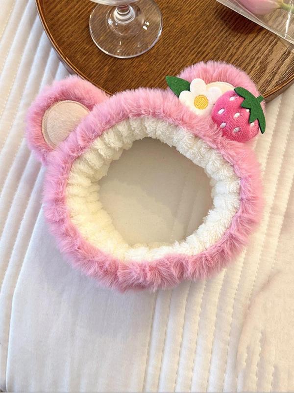 Cute Cartoon Animal Ear Headband, Flower & Strawberry Decor Plush Hair Hoop, Washing Face Hair Band for Women and Girls