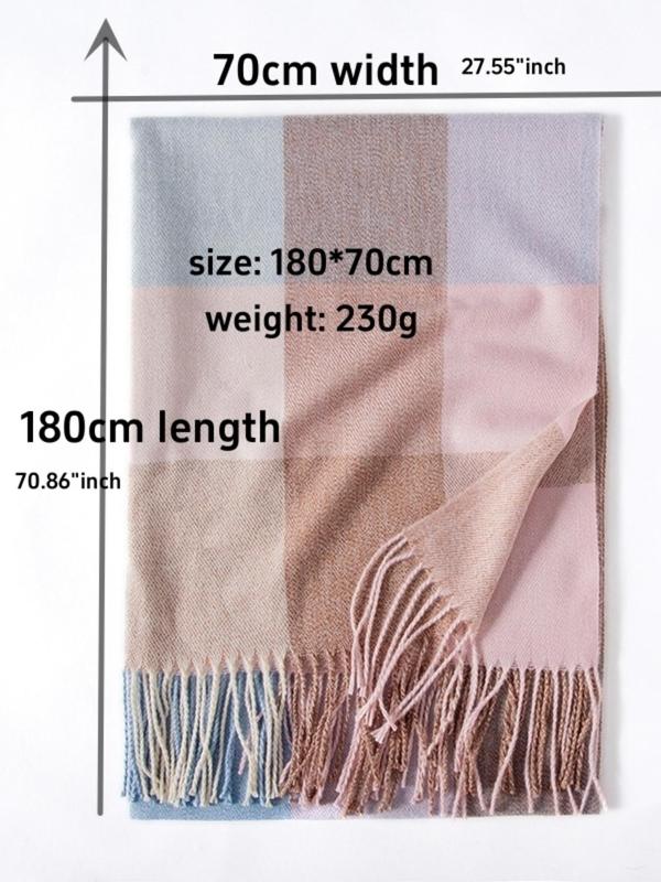 Women's Plaid Pattern Tassel Decor Scarf, Casual Soft Warm Shawl for Fall & Winter, Fashion Accessories for Women & Girls