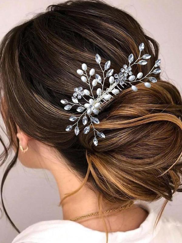 Rhinestone & Faux Pearl Decorated Hair Comb, Elegant Bridal Headwear For Wedding Party, Women's Wedding Bridal Jewellery