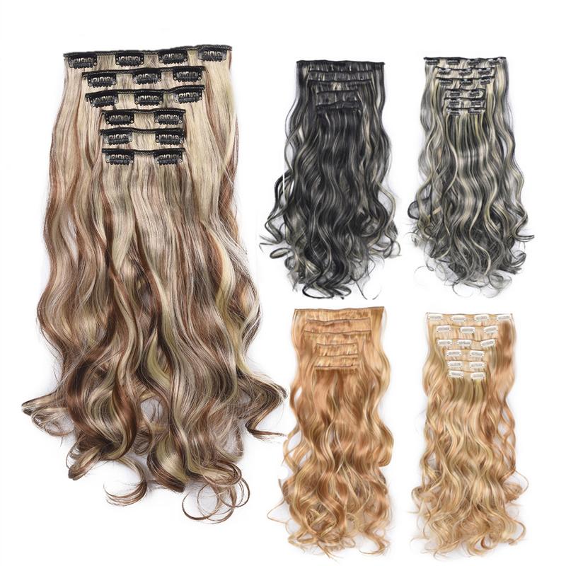 Enchanted Hair Summer 20 inch Hair Extensions, Clip-in Hair Extensions for Party Style, 6pcs Long Wavy Synthetic Wigs, Heat Resistant Synthetic Hair Extensions, Female 2024 Trendy Matching Natural Looking Wig Pieces for Party, Club, Halloween Look