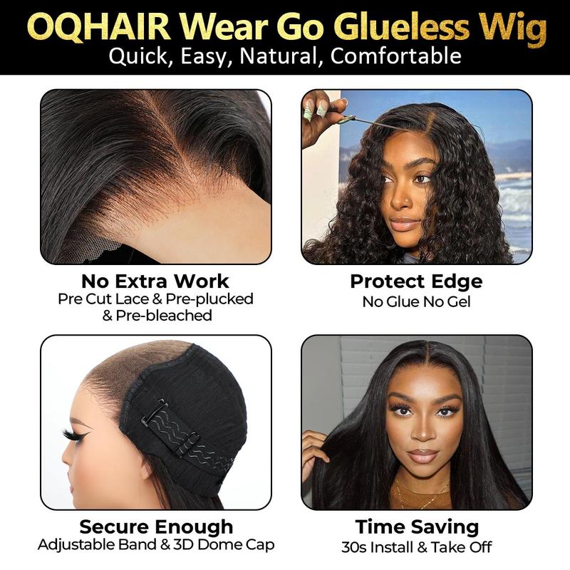 OQHAIR Wear Go Glueless Wigs Bleached Knots Straight Hair Pre Cut 4x6 HD Lace Closure Wig Short Bob Wig