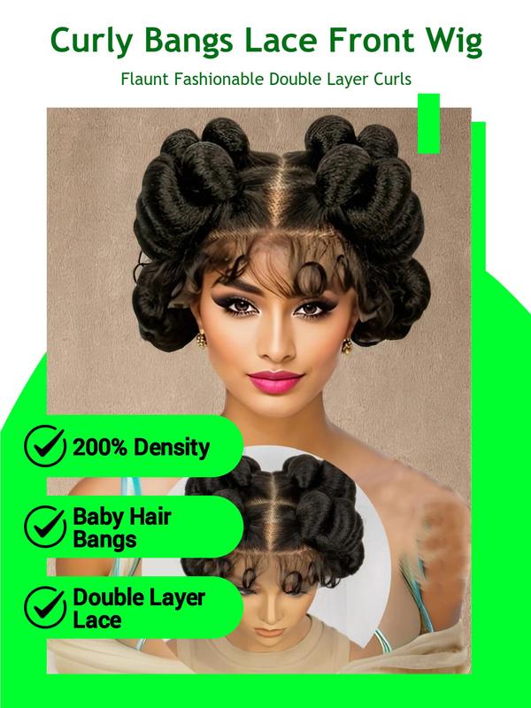 Women's 200% Density Double Layer Lace Front Braided Wigs, Fashionable Curly Baby Hair Bangs Wigs for Daily, Cosplay, Anime or Costume Party, Natural Fluffy Hair Wigs for Women Braids Hairstyles