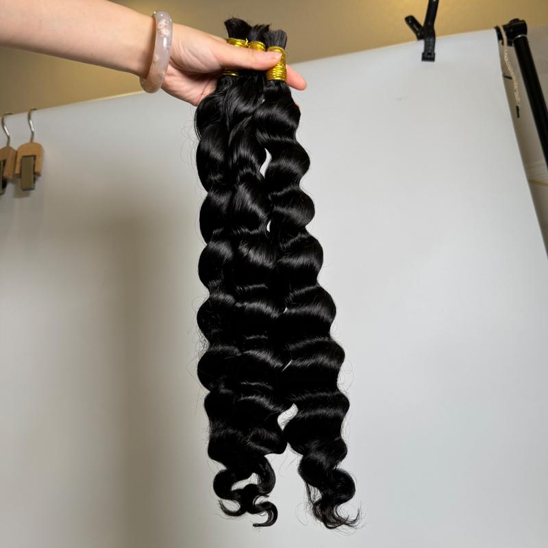 YGwigs Loose Wave Bulk Braiding Hair Natural Black Human Hair Bundles Boho Braids - Cambodia Virgin Hair, Double Drawn, 100g Bundle