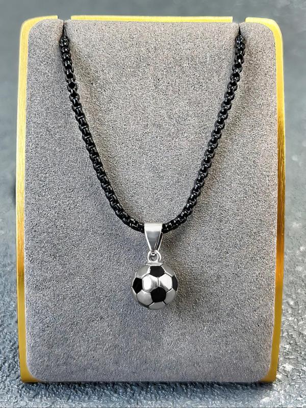 Men's Stainless Steel Sporty Football Pendant Necklace,  Casual Trendy Matching Necklace Jewelry for Party, Classic Fashion Accessories for Daily Wear