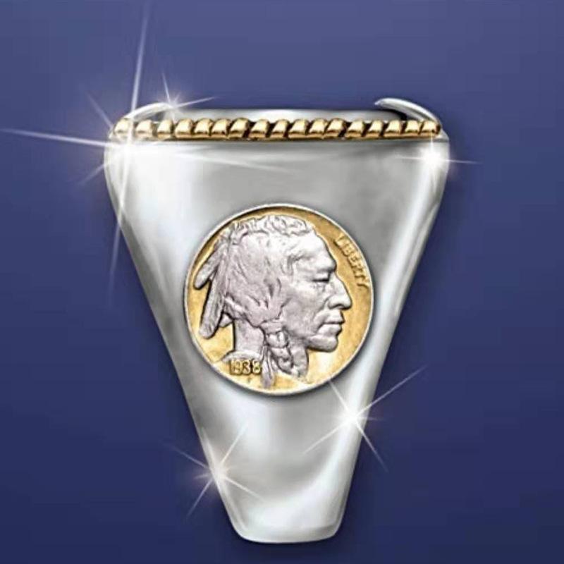 Commemorating Buffalo Buffalo Nickel, Western Cowboy, Viking Pirate, Two tone Ring, Male