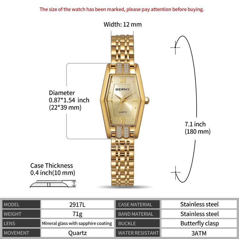 BERNY Gold Watches for Women Dainty Ladies Quartz  Bracelet Wristwatch All Stainless Steel Fashion Analog Waterproof Luxury Gold Watches for Women Bracelet Tools Included