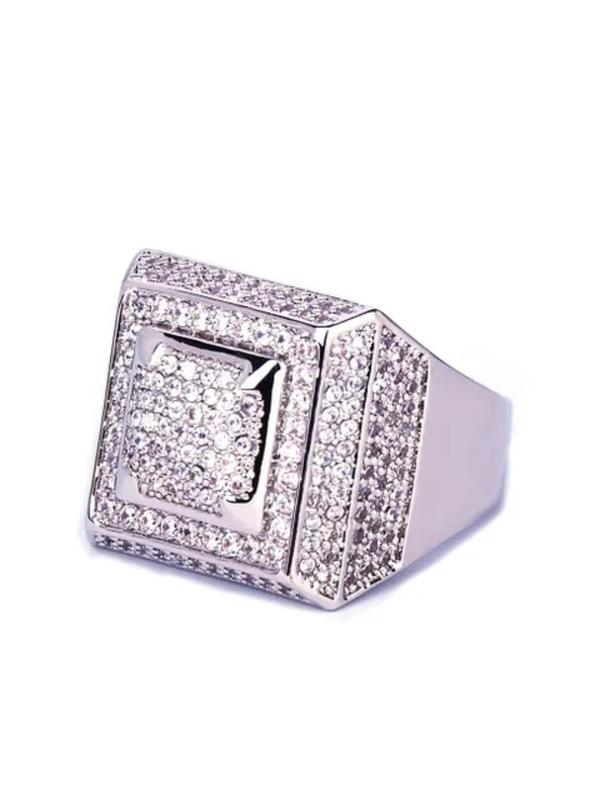 Men's Luxury Rhinestone Decor Square Design Ring, Streetwear Vintage Ring, Fashion Accessories for Party, Daily Decor for Men