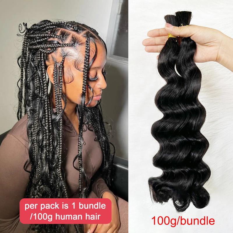 YGwigs Loose Wave Bulk Braiding Hair Natural Black Human Hair Bundles Boho Braids - Cambodia Virgin Hair, Double Drawn, 100g Bundle