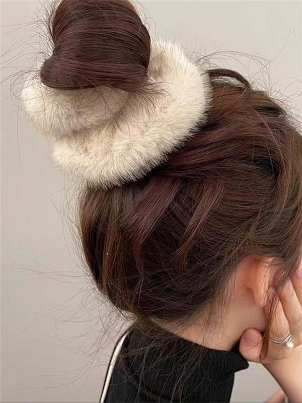 Women's Elegant Plush Ruched Design Hair Tie, Cute Trendy Hair Tie, Fashionable Hair Accessories for Daily Use