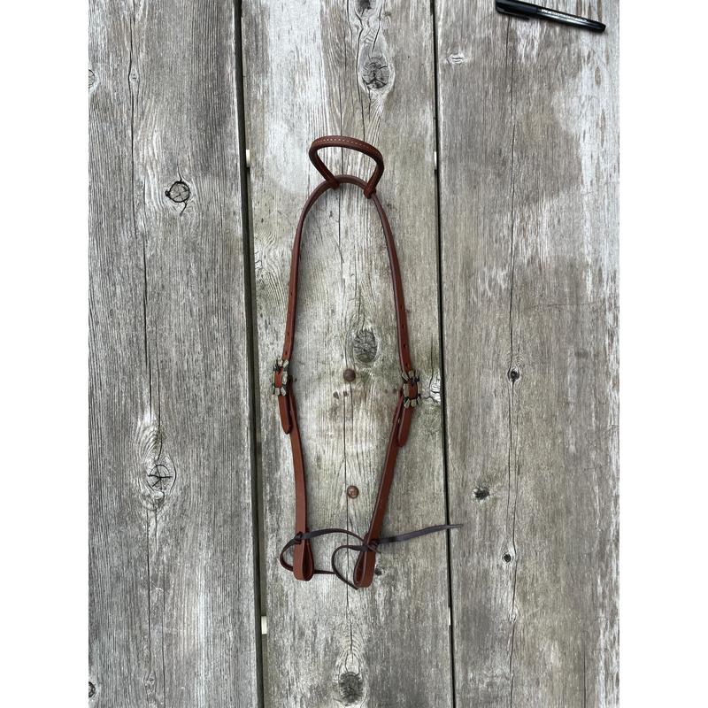 Oiled Harness Single Ear Headstall With Antique Silver Scalloped Buckle