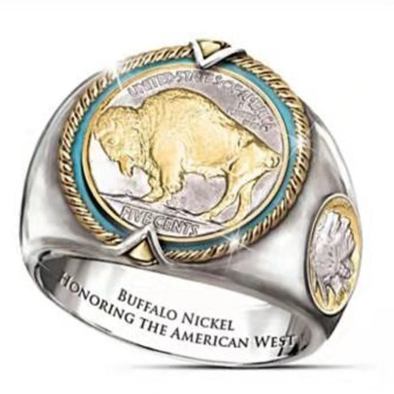 Commemorating Buffalo Buffalo Nickel, Western Cowboy, Viking Pirate, Two tone Ring, Male