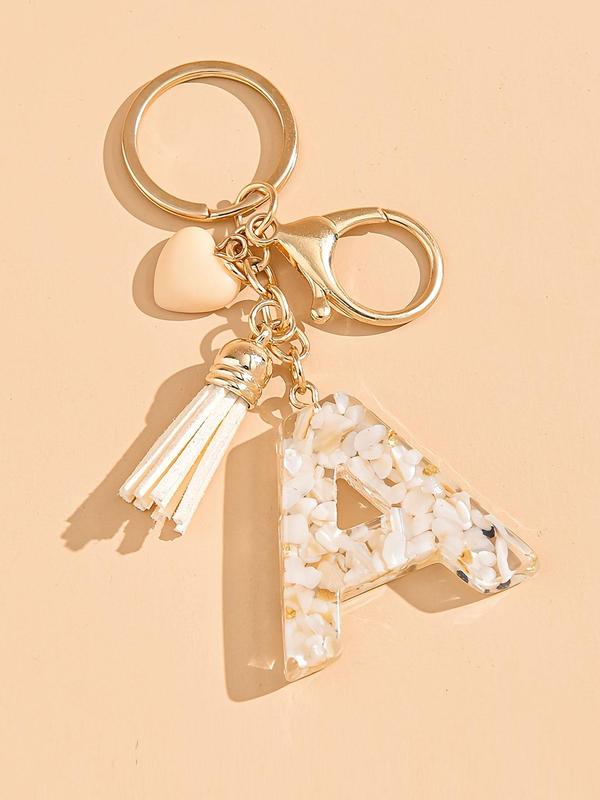 Letter & Heart & Tassel Design Keychain, Fashionable Resin Keychain for Women & Men, Trendy All-match Keychain for Birthday Gift