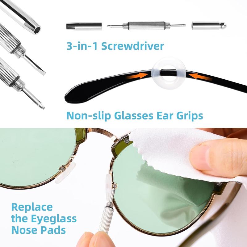 Glasses Cleaner Kit Eyeglass Cleaner - Anti Fog Eye Glass Cleaners Spray with Microfiber Lens Cleaning Cloth, Glasses Repair Kit with Screws, Portable Travel Eyeglasses Cleaning Kit with Case