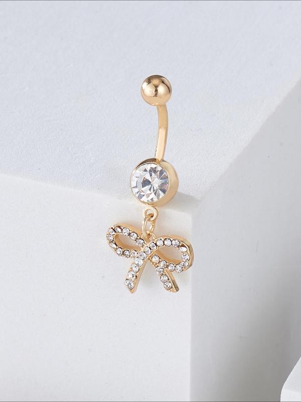 Rhinestone Bow Decor Belly Button Ring, Women Belly Piercing Body Jewelry for Party, Daily Clothing Decor, Trendy All-match & Exquisite Jewelry for Birthday Gift