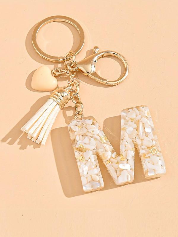 Letter & Heart & Tassel Design Keychain, Fashionable Resin Keychain for Women & Men, Trendy All-match Keychain for Birthday Gift