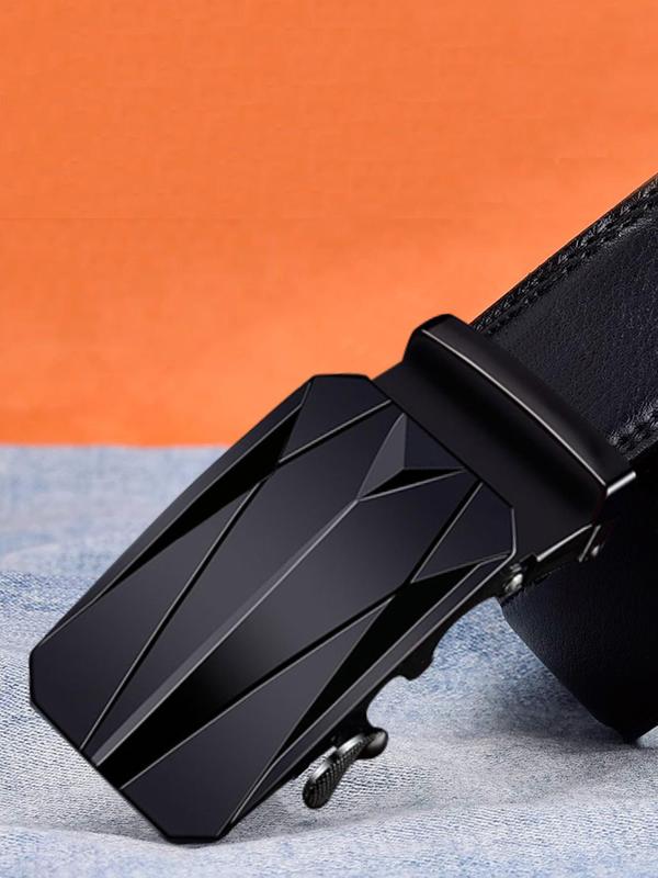 Men's Automatic Buckle Lychee Pattern PU Leather Belt, Business Casual Waistband for Jeans Trousers