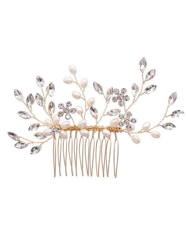 Rhinestone & Faux Pearl Decorated Hair Comb, Elegant Bridal Headwear For Wedding Party, Women's Wedding Bridal Jewellery